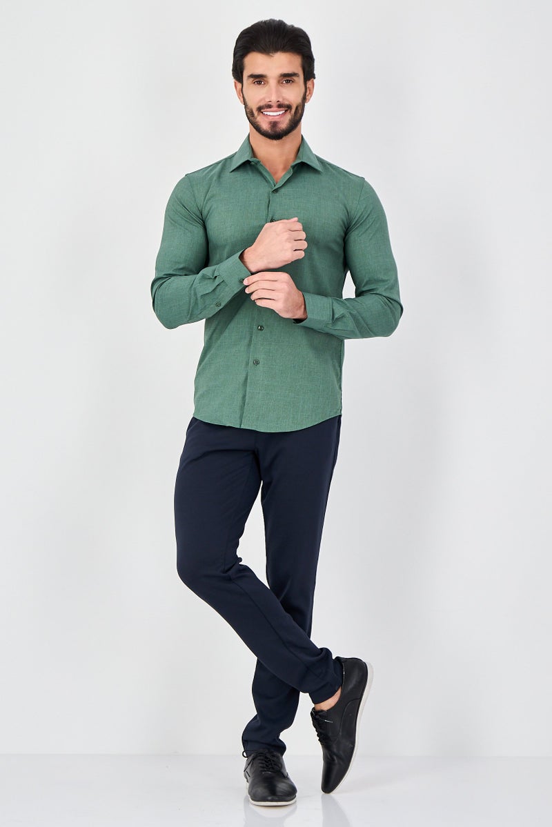 Eddie Bauer Men Slim Fit Solid Long Sleeve Dress Shirt, Green - Image 4