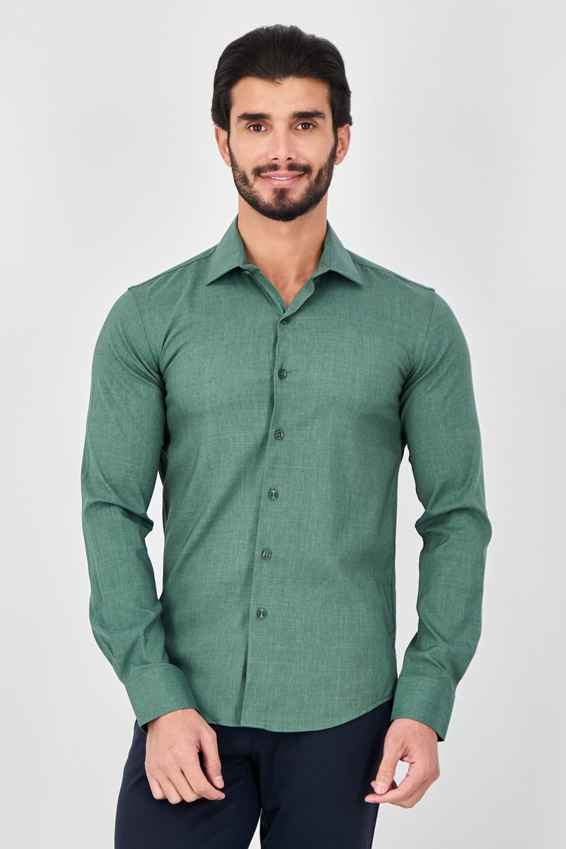 Eddie Bauer Men Slim Fit Solid Long Sleeve Dress Shirt, Green - Image 2