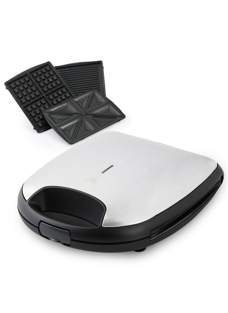 Life Smile - Sandwich Maker 4 Slice 3 in 1 - Waffle Maker & Panini Maker & Sandwich Maker All in One, Non Stick Surface Detachable Coating, LED Indicator Lights Cool Touch Handle 1400W Power - Image 1