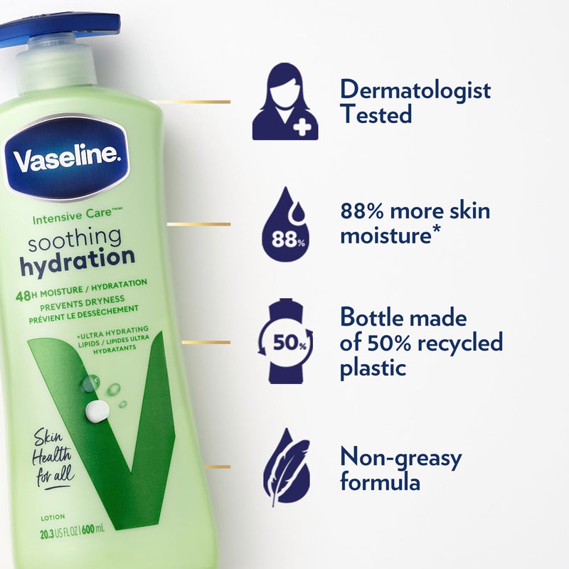 Vaseline Intensive Care Body Lotion Soothing Hydration for Dry Skin with Ultra-Hydrating Lipids + 1% Aloe Vera Extract to Refresh Dehydrated Skin 20.3 oz - Image 4