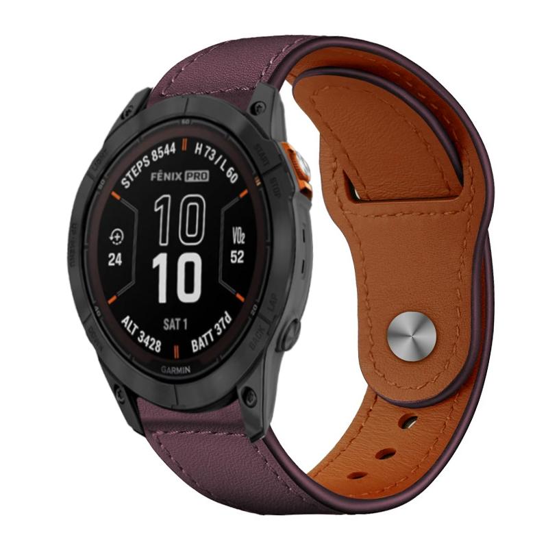 For Garmin Fenix 8/7X/6X/5X 26mm xDfind Rivet Buckle Genuine Leather Watch Band(Jujube Red)