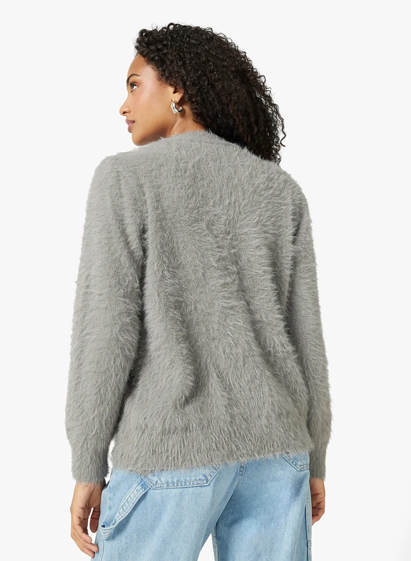 Ginger Cozy Fuzzy Button Up Cardigan