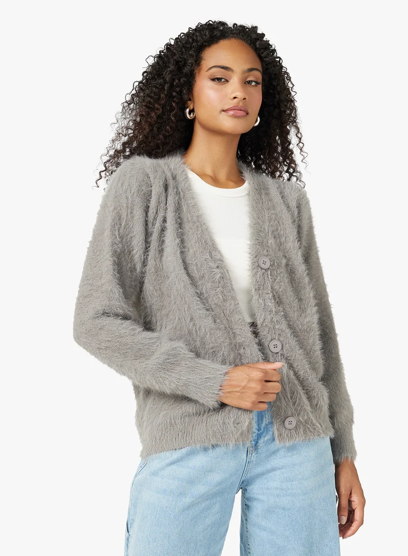 Ginger Cozy Fuzzy Button Up Cardigan