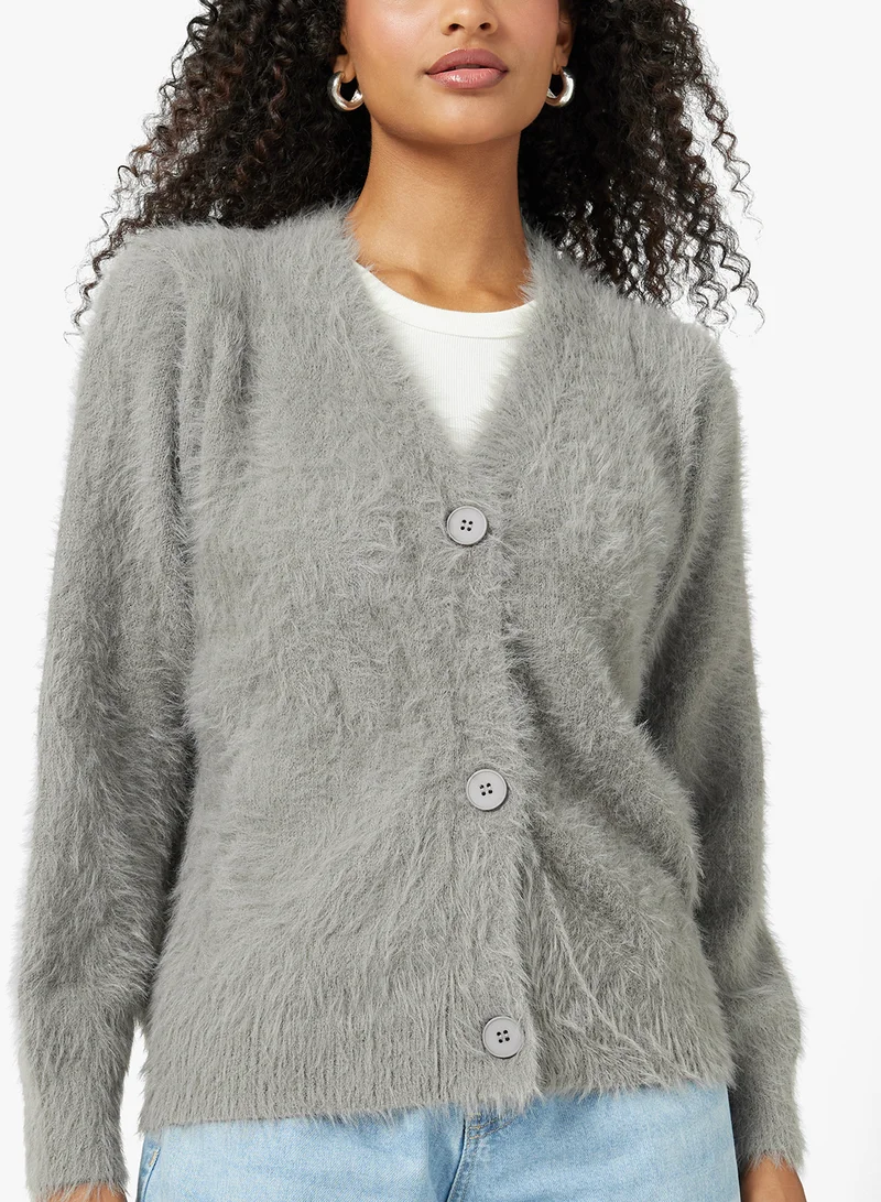 Ginger Cozy Fuzzy Button Up Cardigan