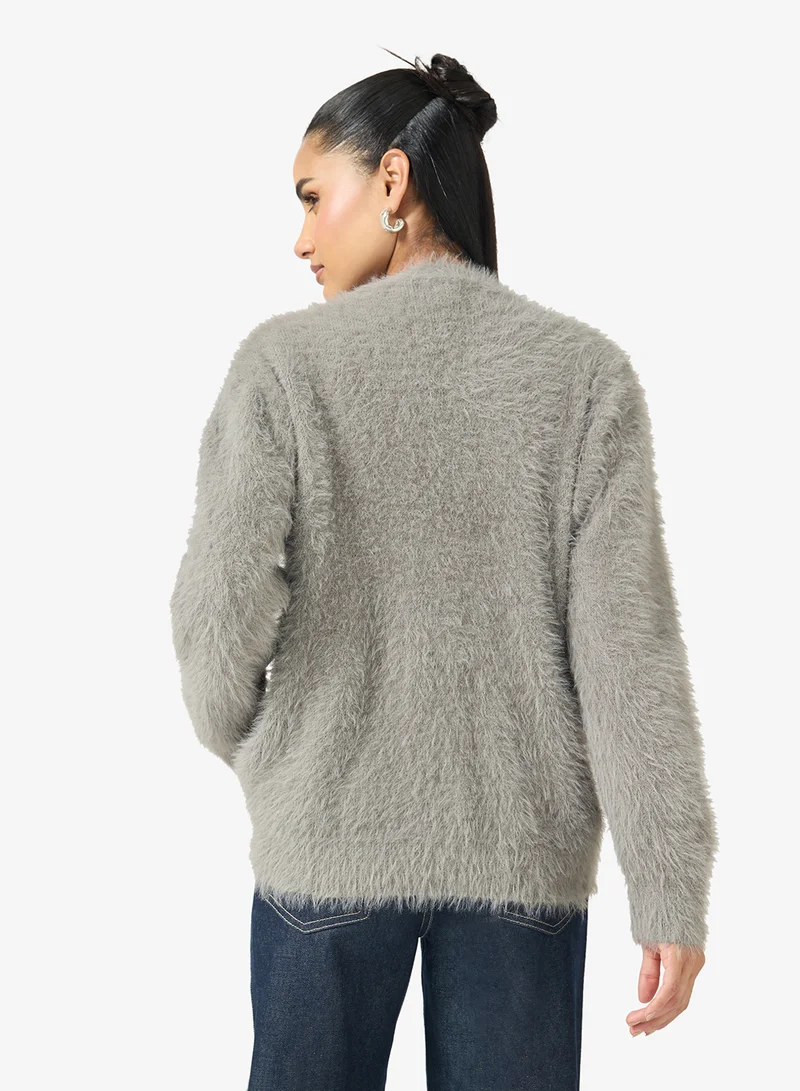 Ginger Cozy Fuzzy Button Up Cardigan