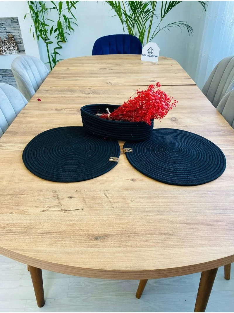 BDZ Deri BDZ Leather Wicker Jute Presentation Plate Mat American Service and Basket 3 Pieces