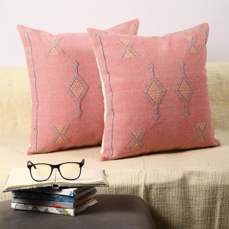 Trade Star 100% Cotton Cushion Covers Handloomed Rug Decorative Cushion case Handwoven Sabra Pillowcase 18x18 Inches Designer Pillow Shams Set of 2 Throw Pillow Cover - Image 1