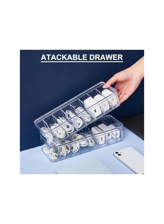 promass 2 Pcs Cable Organizer Box with Wire Ties, Data Cable Organizer Storage Box with Cable Ties, Plastic Cord Storage Box with Lid, Electronics Organizer for Home Office Desk Organizers (2) - Image 3