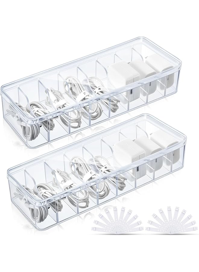 promass 2 Pcs Cable Organizer Box with Wire Ties, Data Cable Organizer Storage Box with Cable Ties, Plastic Cord Storage Box with Lid, Electronics Organizer for Home Office Desk Organizers (2) - Image 1