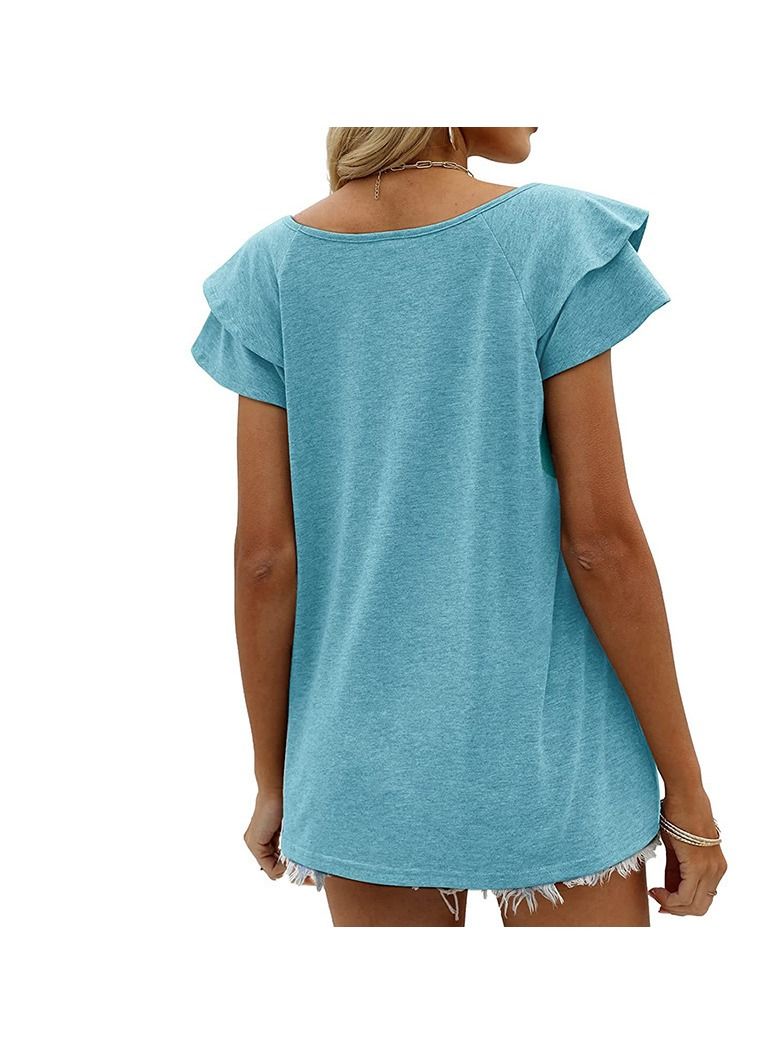 Loquat New Women's V-neck Double-layer Lotus Leaf Short Sleeve T-Thirt  - Image 2