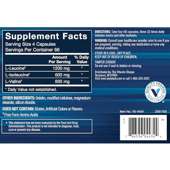 BODYTECH BCAA a 2:1:1 Ratio a Supports Muscle Strength & Delays Fatigue (264 Capsules) - Image 2
