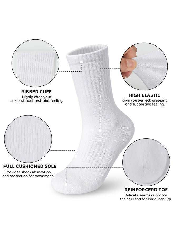 BOOPH Kids Athletic Crew Socks Boys Girls Performance Breathable Half Cushioned Socks Thick Cotton Calf Sockss for Running Soccer 6 Pairs 7-10Y White - Image 3