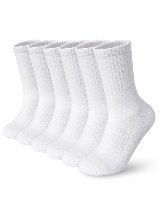 BOOPH Kids Athletic Crew Socks Boys Girls Performance Breathable Half Cushioned Socks Thick Cotton Calf Sockss for Running Soccer 6 Pairs 7-10Y White - Image 1