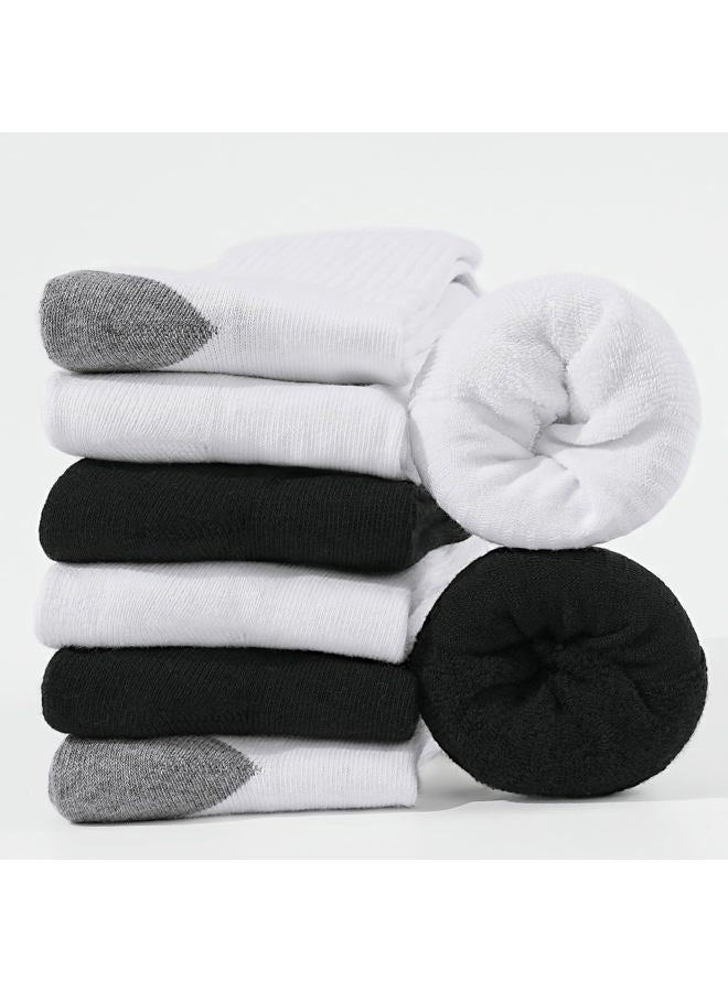 BOOPH Kids Athletic Crew Socks Boys Girls Performance Breathable Half Cushioned Socks Thick Cotton Calf Sockss for Running Soccer 6 Pairs 7-10Y White - Image 5