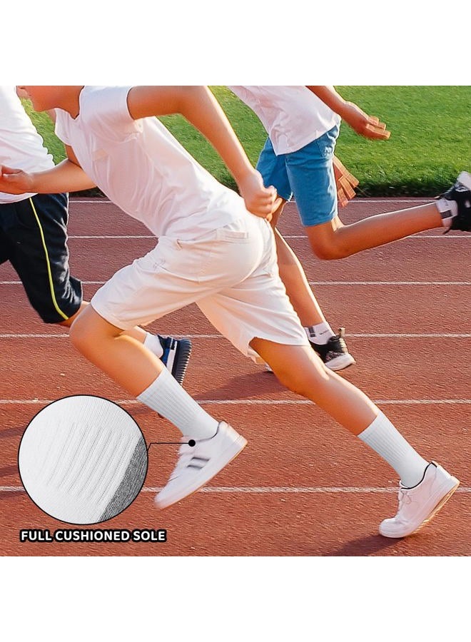 BOOPH Kids Athletic Crew Socks Boys Girls Performance Breathable Half Cushioned Socks Thick Cotton Calf Sockss for Running Soccer 6 Pairs 7-10Y White - Image 2
