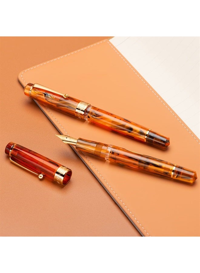 P20 Piston Fountain Pen Amber Resin, Iridium Medium Nib Gold Trim Smooth Writer Collection with Case Set