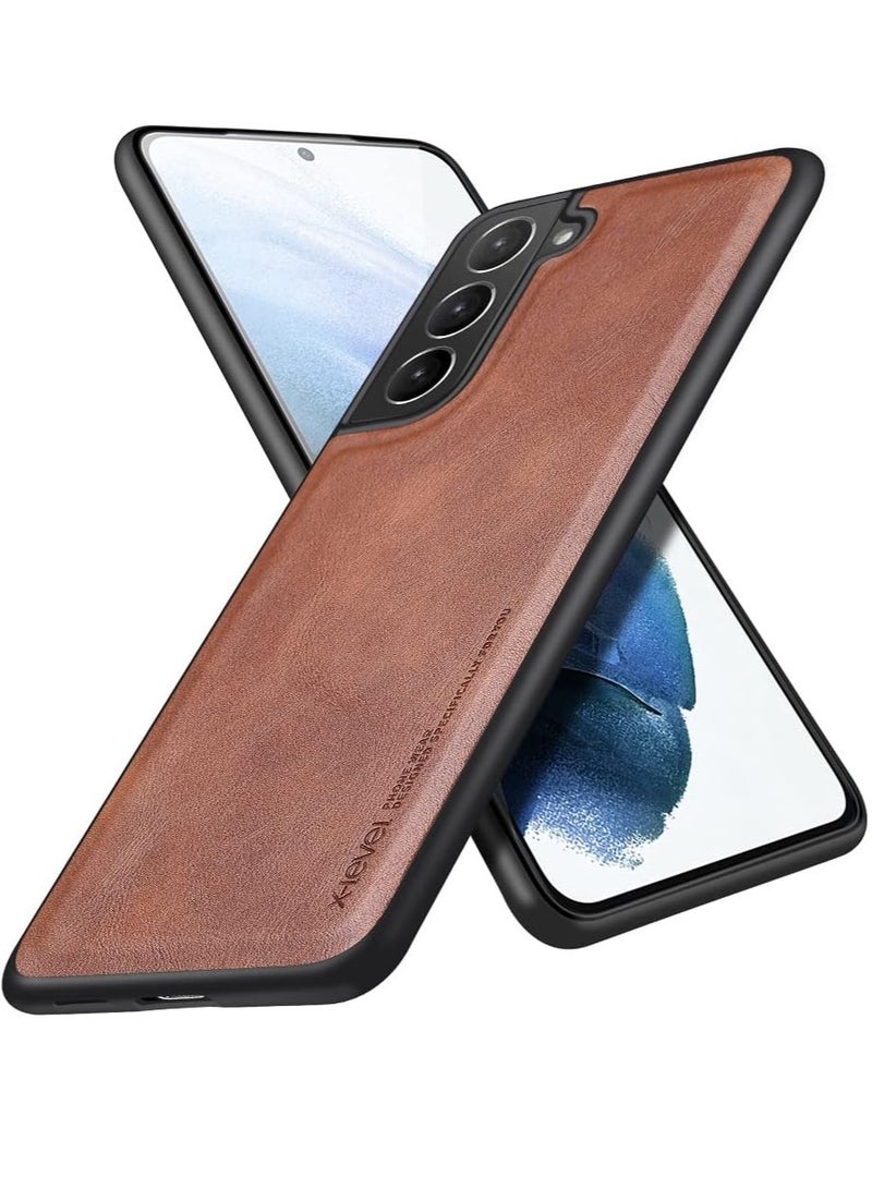 إكس ليفيل حافظة سامسونج جالاكسي S21 FE من جلد البولي يوريثان الفاخر، تصميم واقٍ للأعمال، غطاء هاتف مضاد للصدمات ومضاد للخدش مع حافظات حافة ناعمة لهاتف سامسونج جالاكسي S21 FE- بني - Image 1