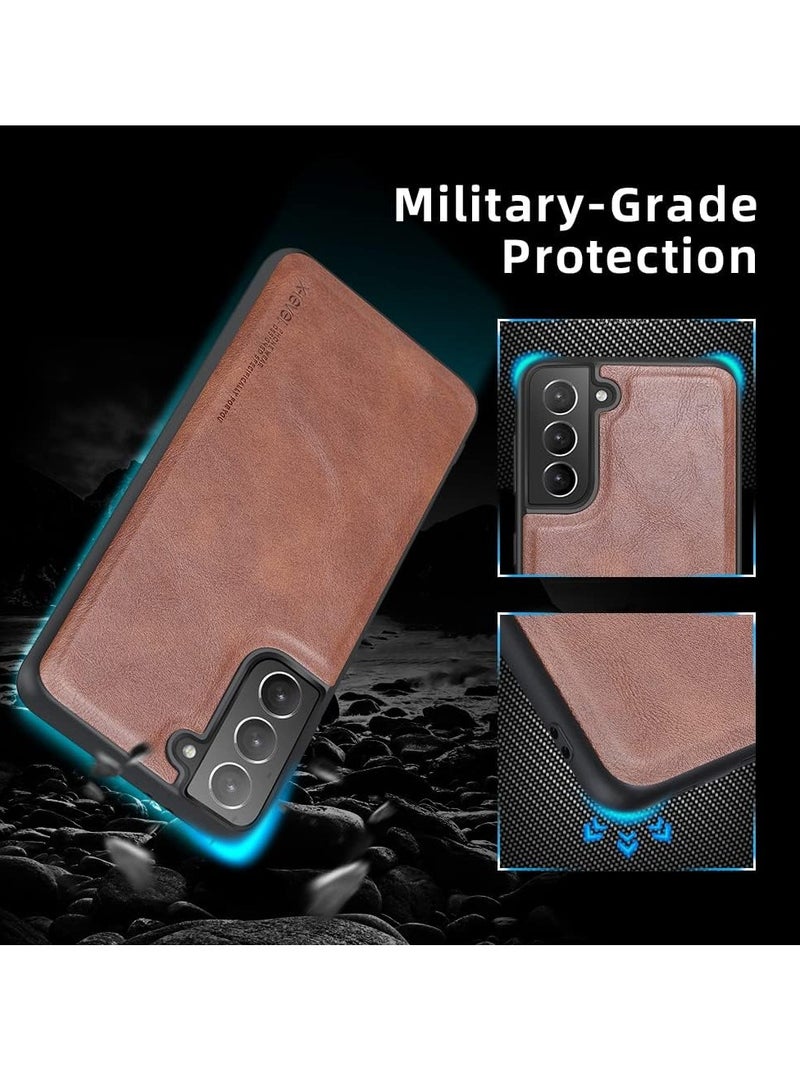 إكس ليفيل حافظة سامسونج جالاكسي S21 FE من جلد البولي يوريثان الفاخر، تصميم واقٍ للأعمال، غطاء هاتف مضاد للصدمات ومضاد للخدش مع حافظات حافة ناعمة لهاتف سامسونج جالاكسي S21 FE- بني - Image 2