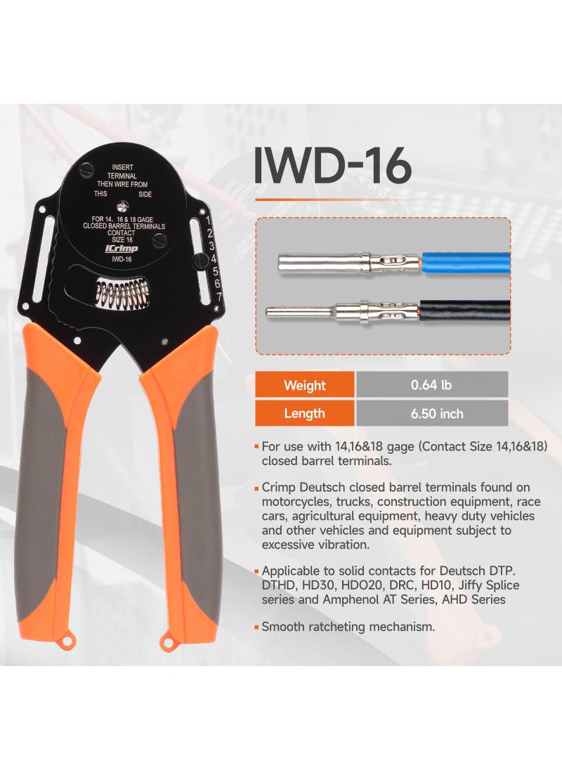 IWISS iCrimp Closed Barrel Crimper 4 Way Indent,8 Impression Type for Deutsch Solid Contacts gage 14,16&18(IWD-16)  - Image 2