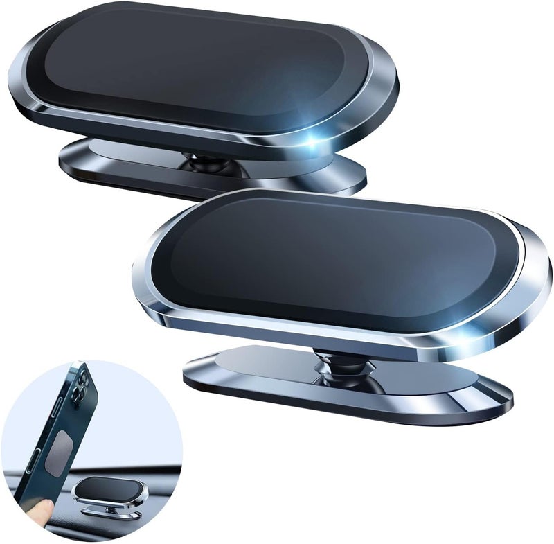 MFox 2 Pack Metal Magnetic Phone Holder for Car [ 2022 Upgrade 8X N52 Magnets] Strong Magnet Car Mount, One Second Put and Take & Dashboard 360° Rotation, Fit with iPhone and All Smartphone - Image 1
