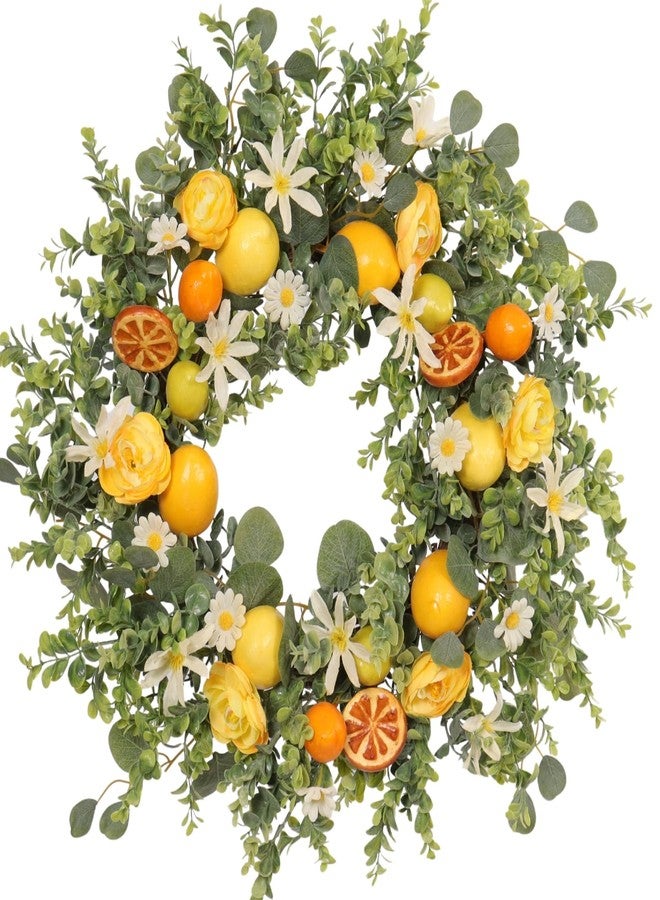 Quixem 22 Inch Lemon Wreath for Front Door, UV Resistant Faux Dried Orange Citrus Floral, Waterproof Farmhouse Spring Summer Wreath - Image 1