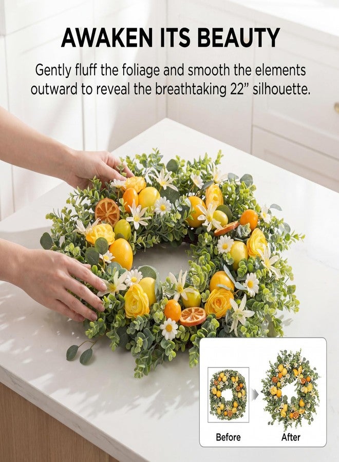 Quixem 22 Inch Lemon Wreath for Front Door, UV Resistant Faux Dried Orange Citrus Floral, Waterproof Farmhouse Spring Summer Wreath - Image 4