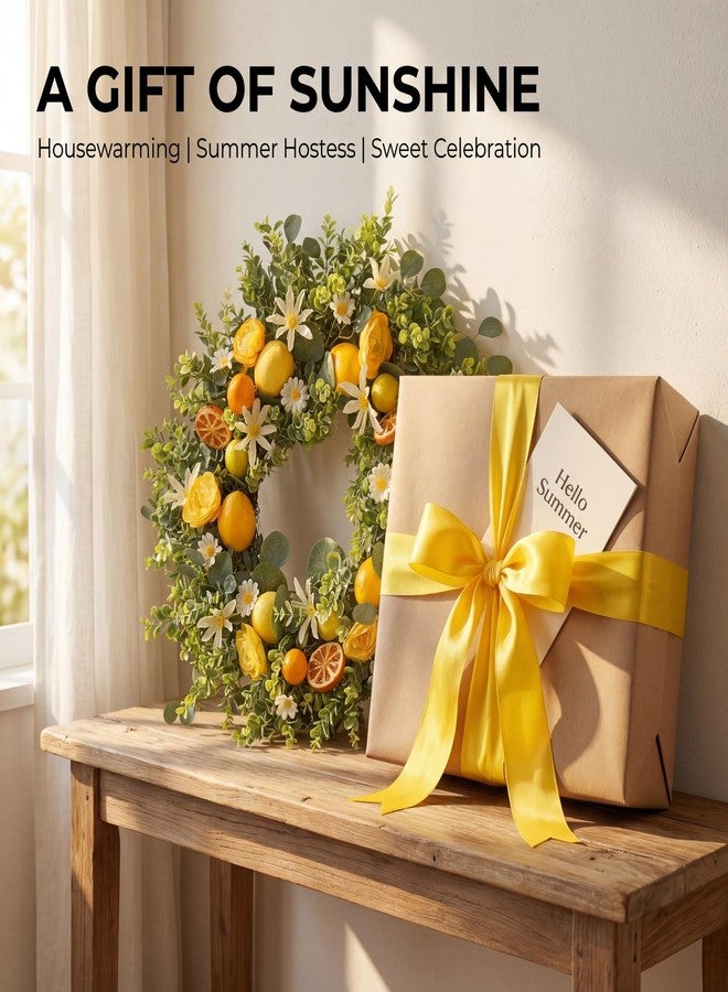 Quixem 22 Inch Lemon Wreath for Front Door, UV Resistant Faux Dried Orange Citrus Floral, Waterproof Farmhouse Spring Summer Wreath - Image 5