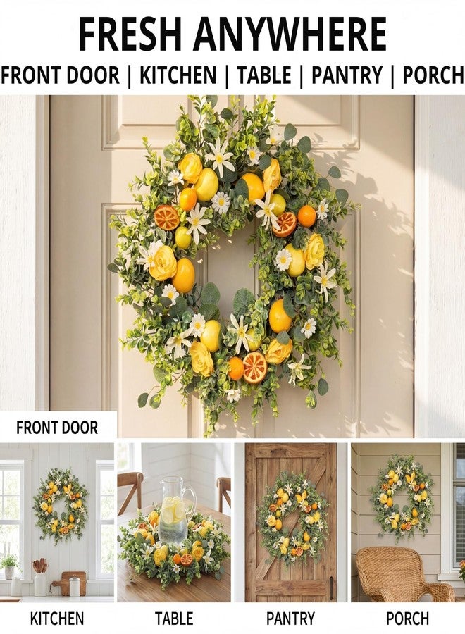 Quixem 22 Inch Lemon Wreath for Front Door, UV Resistant Faux Dried Orange Citrus Floral, Waterproof Farmhouse Spring Summer Wreath - Image 3