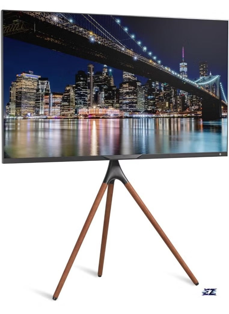 TIGER TV Stand Tripod Base 45-70inch for LED, LCD, OLED Flat Screens | Height Adjustable TV Floor Stand with Cable Ties, 180° Swivel, Portable TV Mount for Bedroom, Living Room, Studio | Supports up to 55lbs - Brown - Image 1