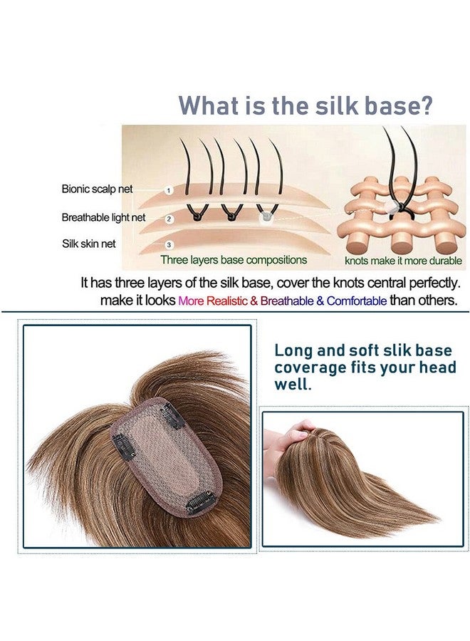 SEGO 100% Real Human Hair Toppers With Bangssilk Base 150% Density Clip In Topper Top 2.7”X5.1” Hair Pieces For Women With Thinning Hair/Hair Loss Cover Gray Hair - Image 5