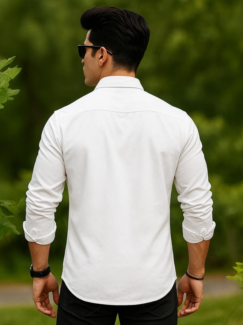 Veirdo® Men's Pure Cotton Utility Shirt | Full Sleeve Casual Button-Down with Dual Chest Pockets | Stylish & Comfortable Everyday Wear | VD_FS_RC_SH_WT_S White - Image 3