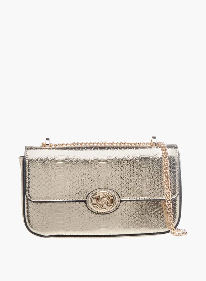 سيليست Womens Textured Crossbody Bag With Flap Closure And Chain Strap