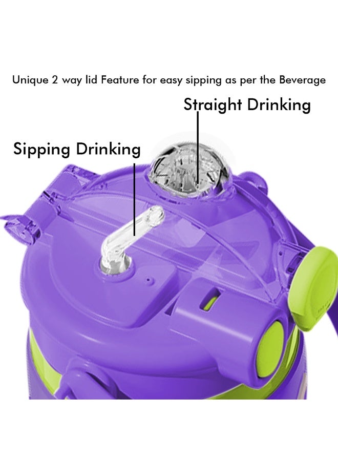 LITTLE SURPRISE BOX Green & Purple 2 way Lid Style Moco Kids Water 600 ml  - Image 3