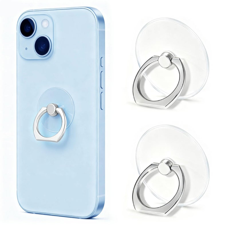 VOVIGGOL Transparent Phone Ring Holder Stand 2 Pcs, 360Â° Rotation Cell Phone Ring Holder Mobile Finger Kickstand Hand Phone Grip for iPhone, Clear Phone Ring for Phone Case (Round) - Image 1
