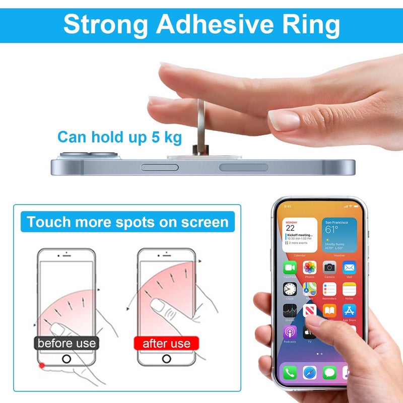 VOVIGGOL Transparent Phone Ring Holder Stand 2 Pcs, 360Â° Rotation Cell Phone Ring Holder Mobile Finger Kickstand Hand Phone Grip for iPhone, Clear Phone Ring for Phone Case (Round) - Image 4
