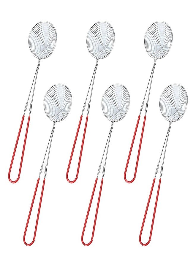 سي سي هود مجموعة ccHuDE من 6 قطع من ملاعق التصفية المصنوعة من الفولاذ المقاوم للصدأ مقاس 2.5 بوصة، مثالية لتصفية أواني الطبخ الساخنة، تتميز بفتحات تهوية، ومصفاة عنكبوتية، وأداة مطبخ للطبخ باللون الأحمر. - Image 1
