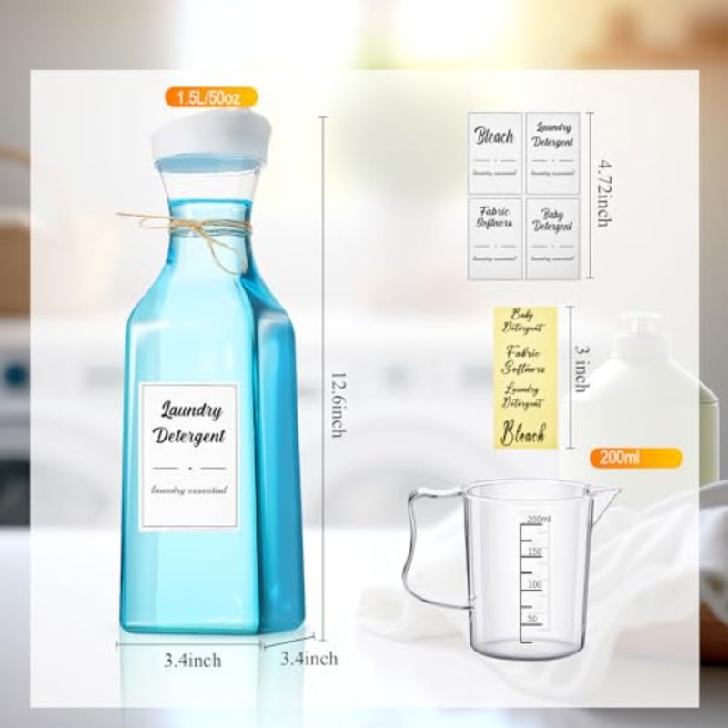 4 Pcs Laundry Detergent Dispenser Bottle 51oz with Measure Cup Labels for Laundry Detergent Soap Fabric Softener Bleach Scent Booster Beads Bottle for Laundry Room Decor - Image 2