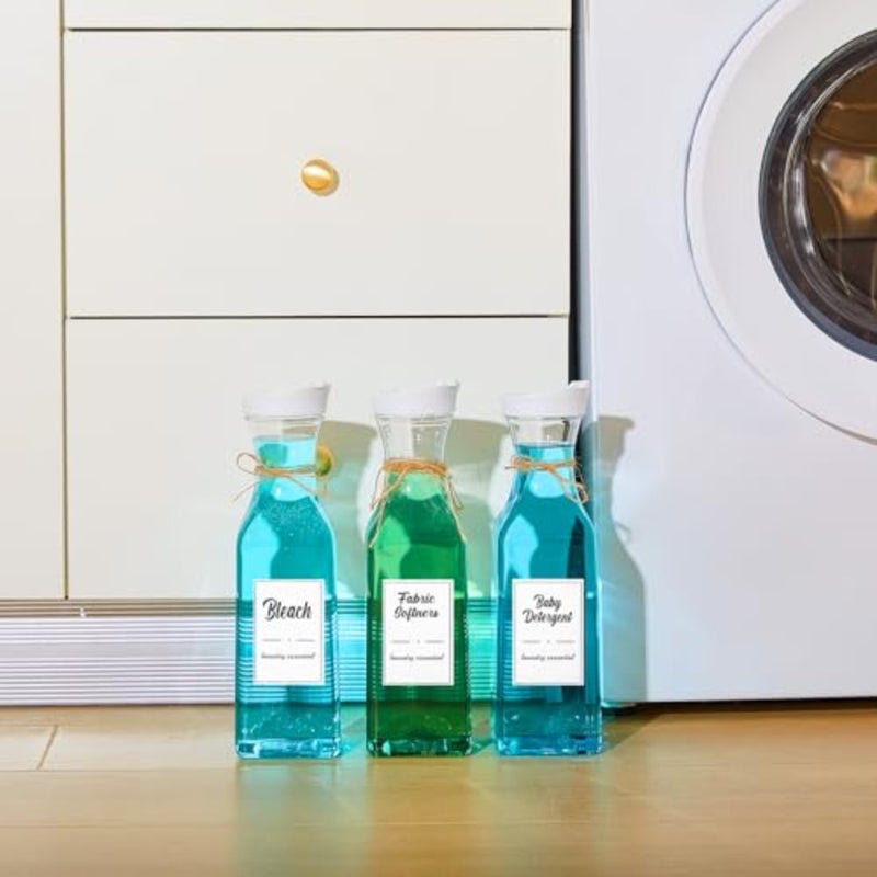 4 Pcs Laundry Detergent Dispenser Bottle 51oz with Measure Cup Labels for Laundry Detergent Soap Fabric Softener Bleach Scent Booster Beads Bottle for Laundry Room Decor - Image 5