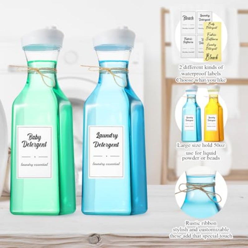 4 Pcs Laundry Detergent Dispenser Bottle 51oz with Measure Cup Labels for Laundry Detergent Soap Fabric Softener Bleach Scent Booster Beads Bottle for Laundry Room Decor - Image 3