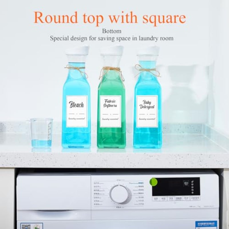 4 Pcs Laundry Detergent Dispenser Bottle 51oz with Measure Cup Labels for Laundry Detergent Soap Fabric Softener Bleach Scent Booster Beads Bottle for Laundry Room Decor - Image 4