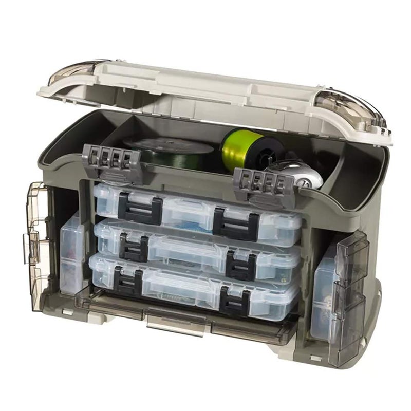 Plano Elite Series Ultimate Angled Tackle System, Graphite & Sandstone, Includes 6 StowAway Utility Boxes, Premium Tackle Storage for Fishing Gear and Accessories, Waterproof Case - Image 2