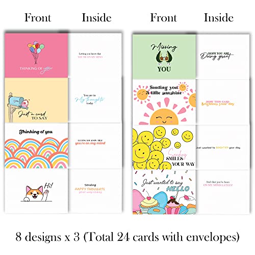 Hat Acrobat 24 Thinking of You Cards with Envelopes - Beautiful Encouragement Cards with 8 Designs to Send to Friends, Family, Groups, Clubs - Uplifting Thinking of You Greeting Cards with A Sentiment Inside (24) - Image 2