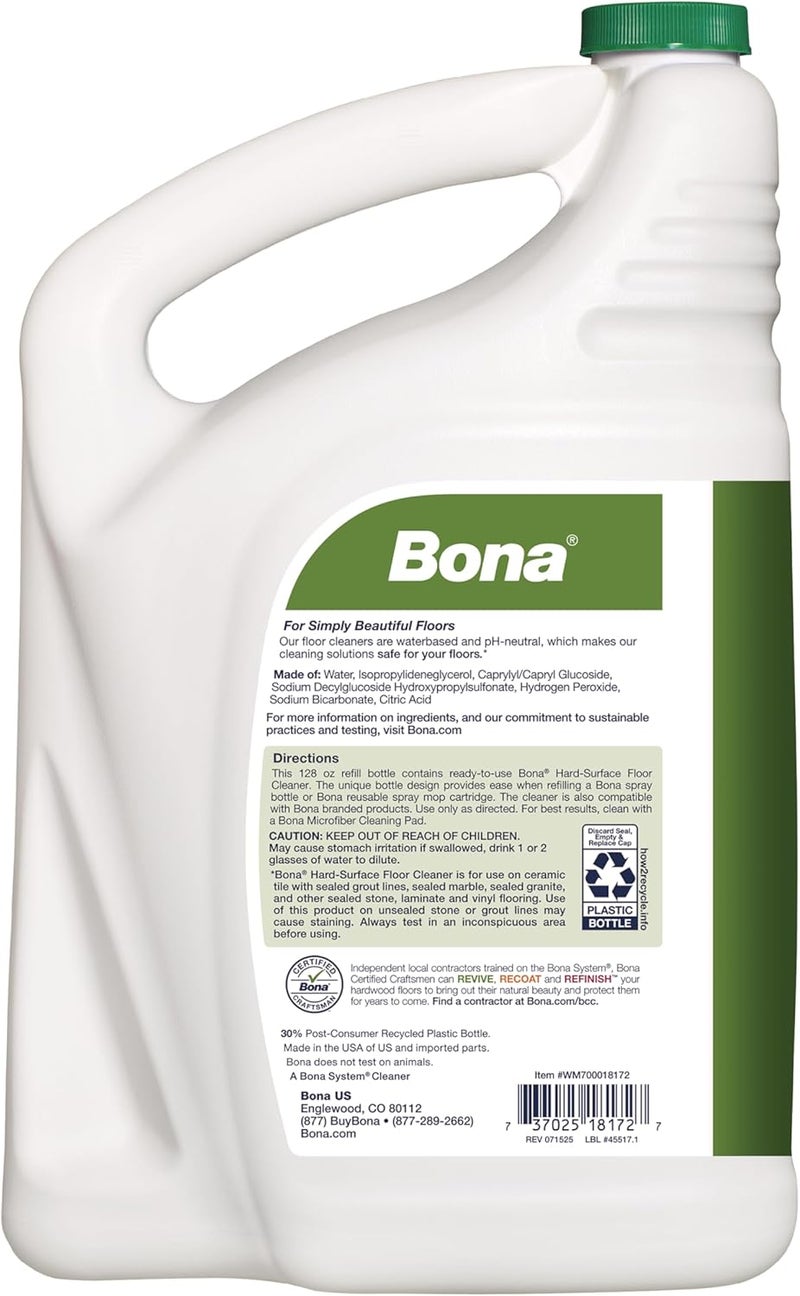 BONA MULTI-PURPOSE FLOOR CLEANER ALL SURFACES, UNSCENTED, FOR RFL SPRAY MOP & SPRAY BOTTLES, 128 OZ - Image 2