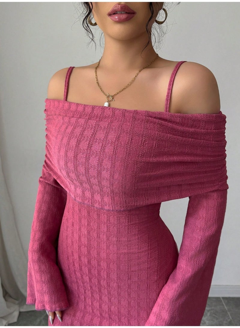 SHEINOff Shoulder Fitted Elegant Lady Dress, Slim And Chic - Image 4
