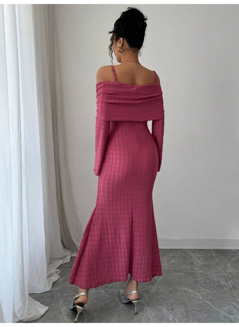 SHEINOff Shoulder Fitted Elegant Lady Dress, Slim And Chic - Image 5