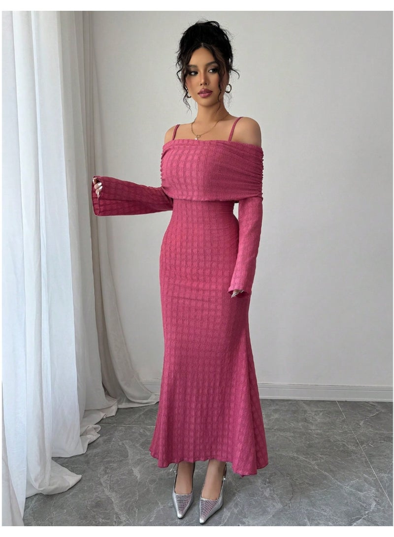 SHEINOff Shoulder Fitted Elegant Lady Dress, Slim And Chic - Image 3