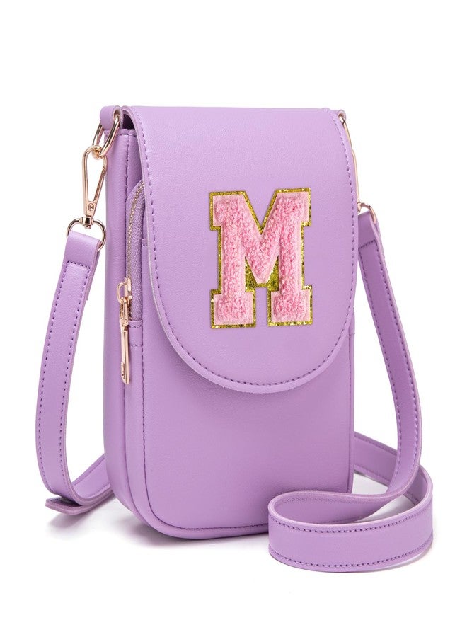 Viverte Crossbody Purse for Teen Girls Small Initial Cell Phone Toddler Purse Leather Triple Compartment Crossbody Bags, Lavender, M - Image 1