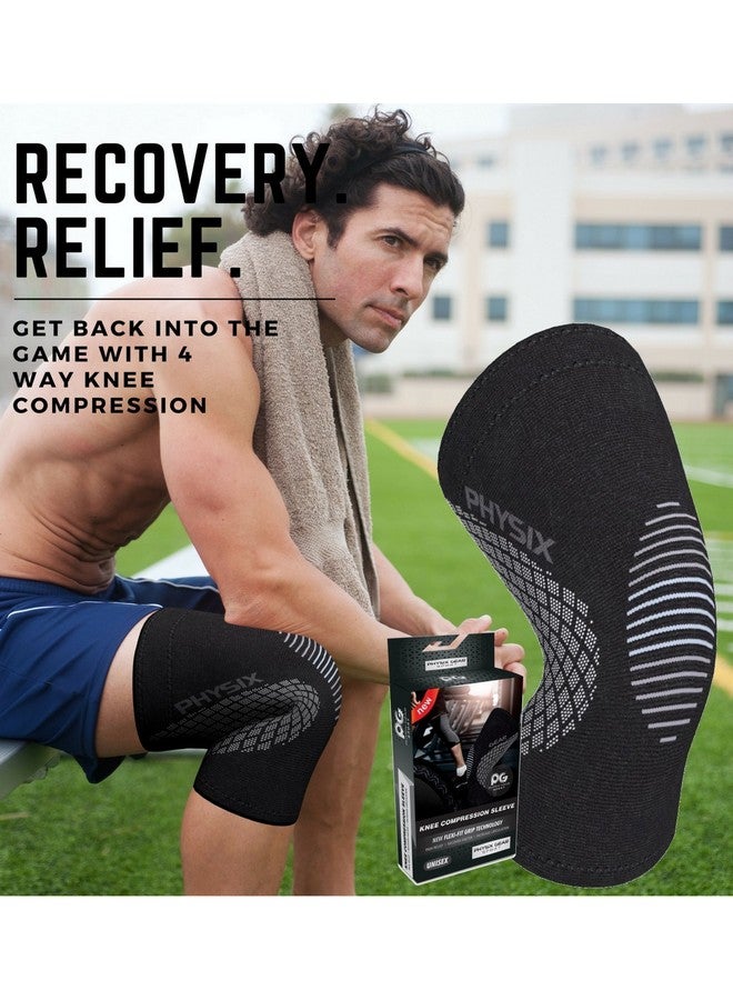 Physix Gear Sport PHYSIX GEAR Knee Support Brace - Premium Recovery & Compression Sleeve for Meniscus Tear, ACL, MCL Running & Arthritis - Best Neoprene Stabilizer Wrap for Crossfit, Squats & Workouts (Single Grey L) - Image 3