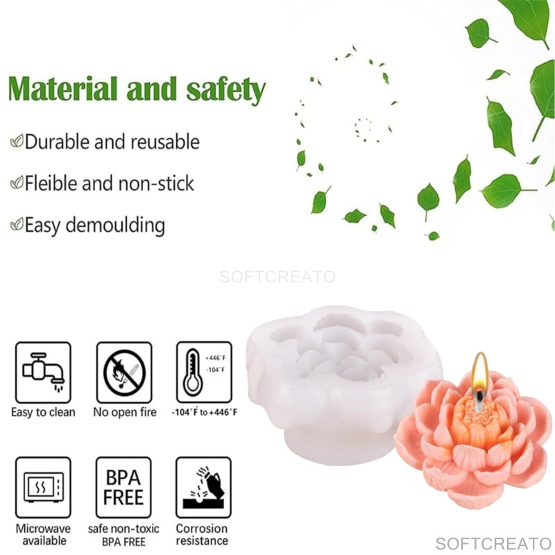SOFTCREATO SOFTCREATO Lotus Flower Silicone Candle Mold | 3D Flower Resin Epoxy Mould for Candles Soap Making DIY Wax Resin Craft (Lotus C)  - Image 2