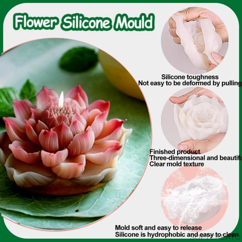 SOFTCREATO SOFTCREATO Lotus Flower Silicone Candle Mold | 3D Flower Resin Epoxy Mould for Candles Soap Making DIY Wax Resin Craft (Lotus C)  - Image 5